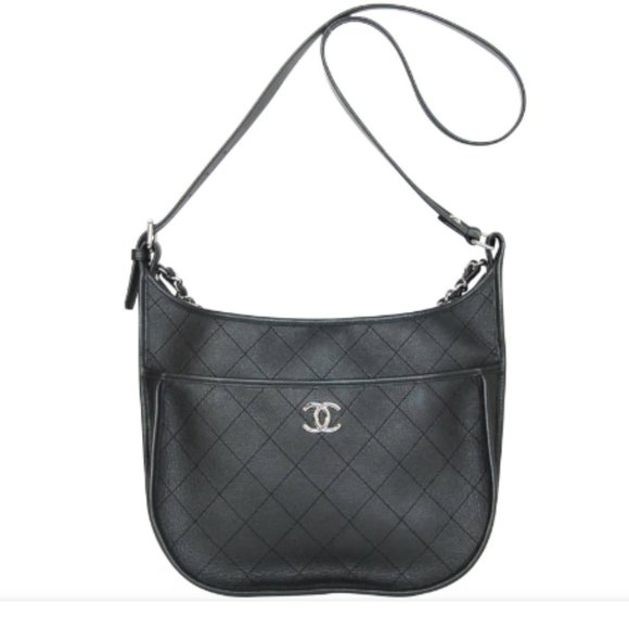 NWT New Chanel 2018 Black Metallic Quilted Leather Hobo Messenger Bag Authentic - Picture 2 of 11